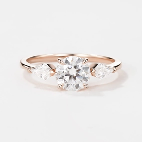 Flat Frame Round Cut Moissanite Rose Gold Engagement Ring