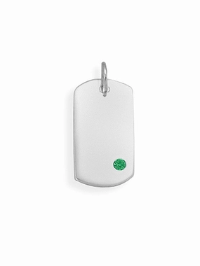 Unique Detail Dog Tag Charm May Crystal Sterling Silver