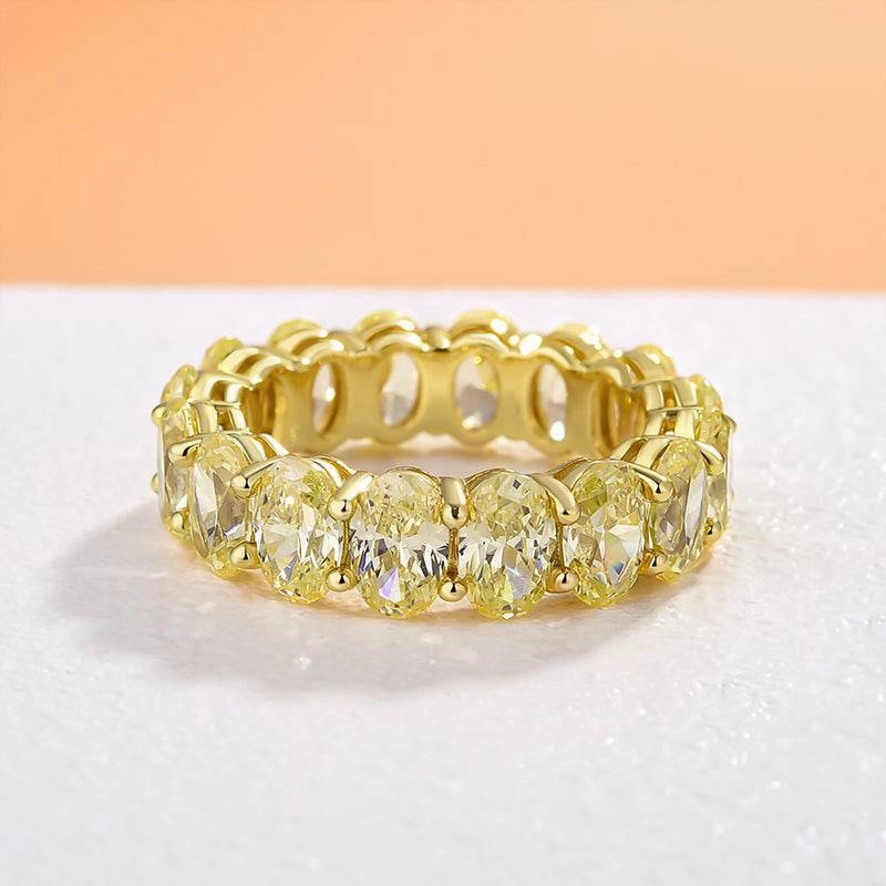 Louily Gorgeous Yellow Gold Oval Cut Yellow Sapphire Wedding Band For Women In Sterling Silver Graceful Sparkle Everyday Wear