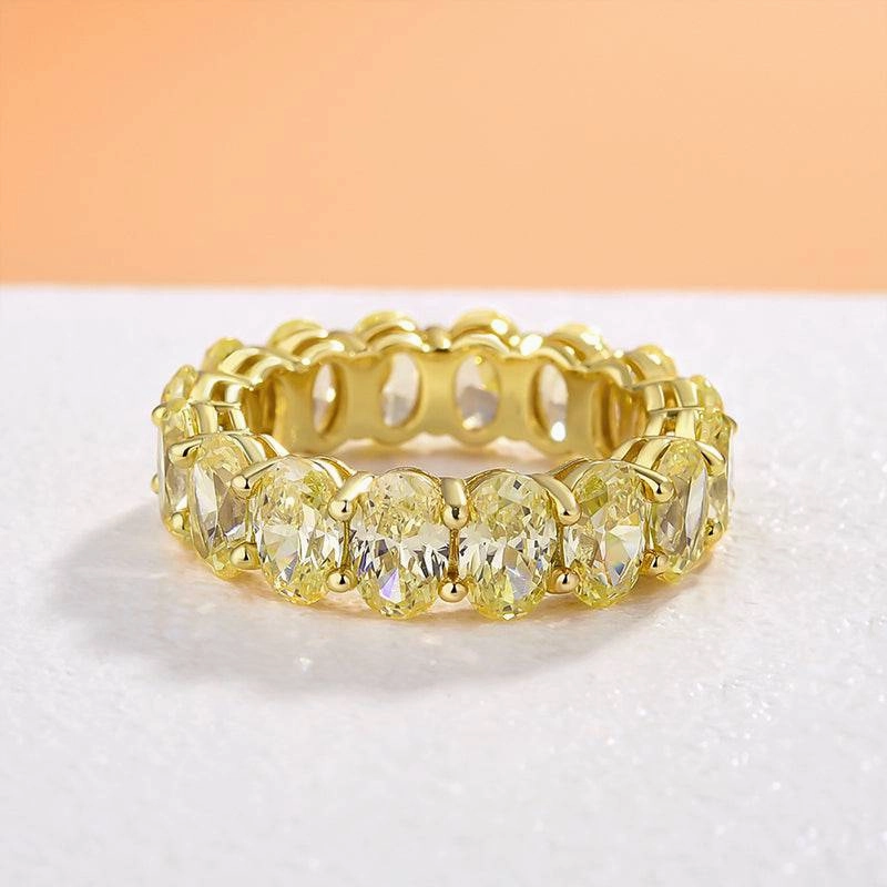 Stylish Layer Louily Gorgeous Yellow Gold Oval Cut Yellow Sapphire Wedding Band For Women In Sterling Silver