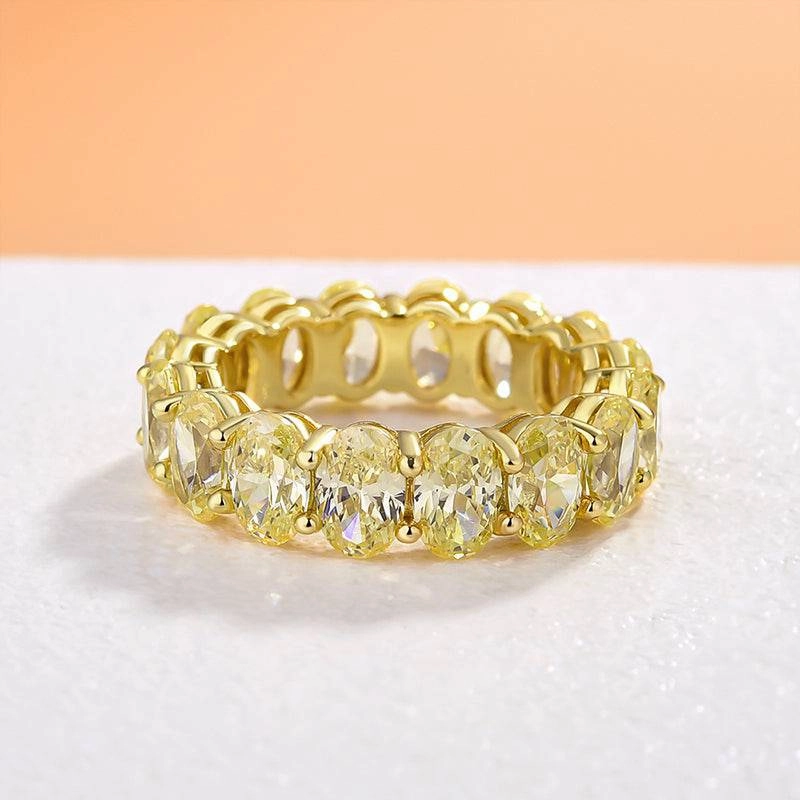 Louily Gorgeous Yellow Gold Oval Cut Yellow Sapphire Wedding Band For Women In Sterling Silver Playful Shine