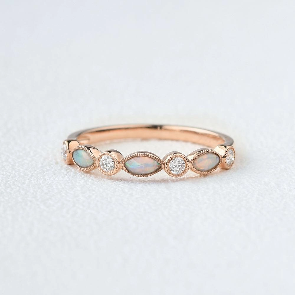 Marquise Natural Opal Pave Stacking Ring Classic Layer