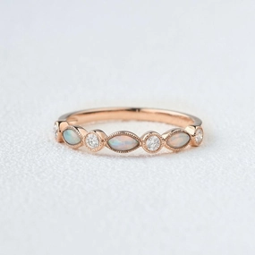 Photo Look Handmade Design Marquise Natural Opal Pave Stacking Ring