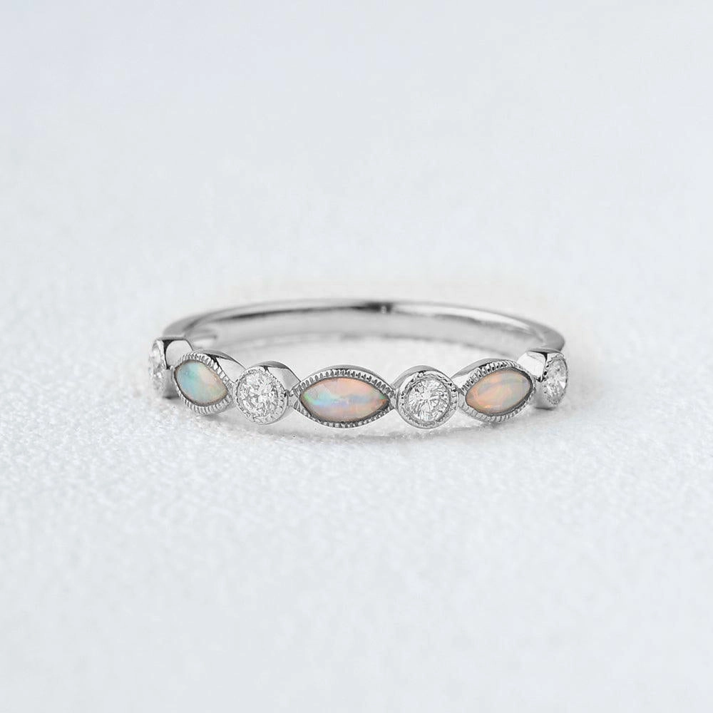 holiday season Marquise Natural Opal Pave Stacking Ring