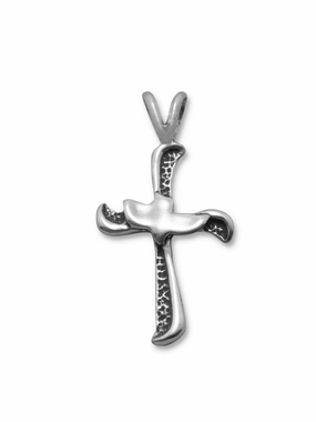 Cross with Dove Oxidized Sterling Silver Pendant, Pendant Only Premium Form