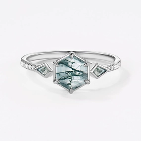 1.0ct Hexagon Moss Agate Bezel Engagement Ring Distinctive Piece Urban Mood