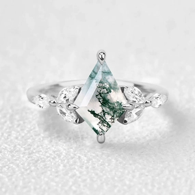 Party Finish Artful Design Green Moss Agate Kit Cut Engagement Ring