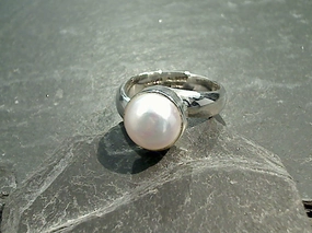 Decorative Jewelry Adjustable Size Pearl, Fine Sterling Silver Ring