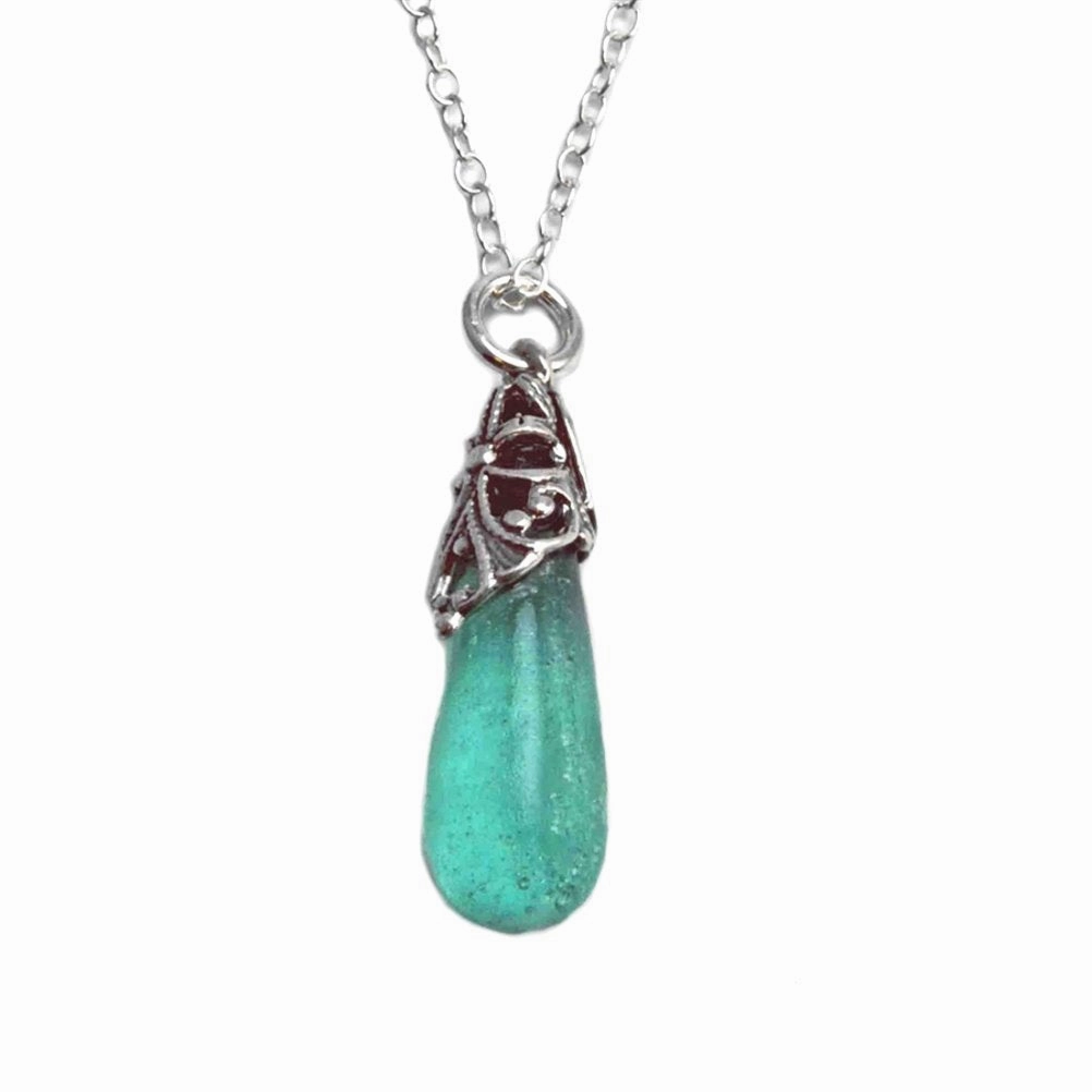 Timeless Craftwork Ancient Roman Glass Teardrop Necklace Sterling Silver with 18-inch Chain