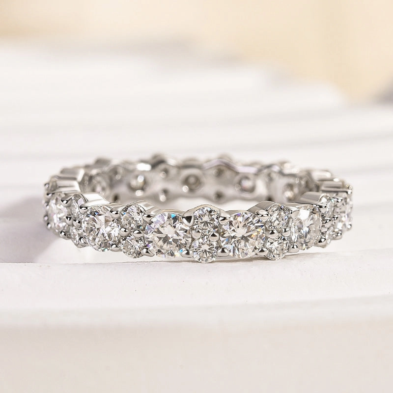 Louily Elegant Round Cut Full Wedding Band for Women In Sterling Silver Dainty Design