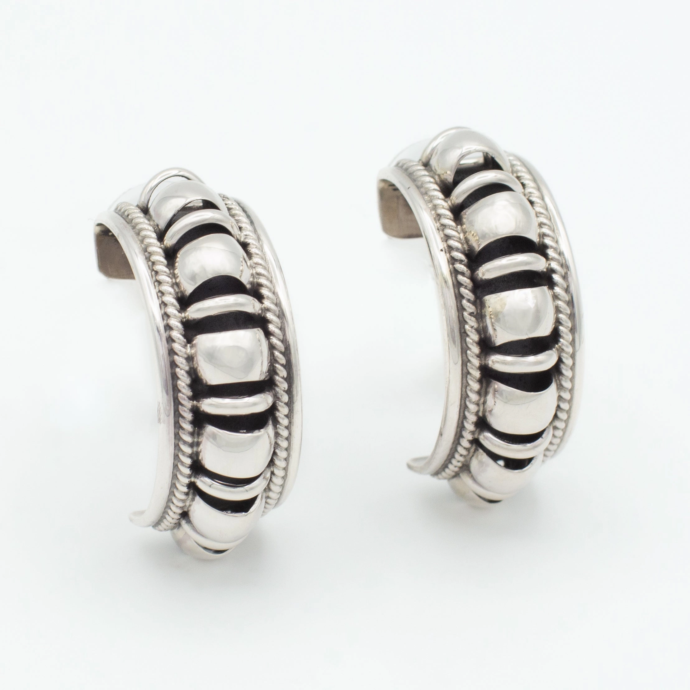 Pricilla Apache Navajo Handmade Sterling Silver 1" Hoop Earrings Glow Ready