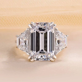 Luxury Vibe Louily Luxurious Emerald Cut Three Stone Engagement Ring In Sterling Silver