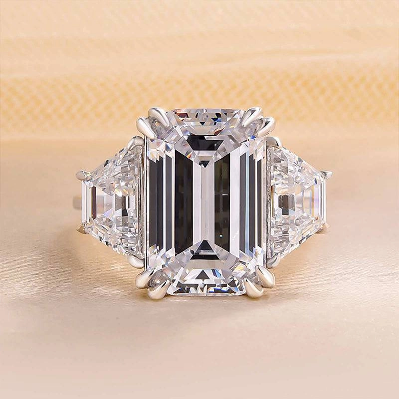Louily Luxurious Emerald Cut Three Stone Engagement Ring In Sterling Silver Dusk Mood