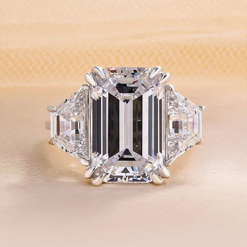 Luxury Vibe Louily Luxurious Emerald Cut Three Stone Engagement Ring In Sterling Silver