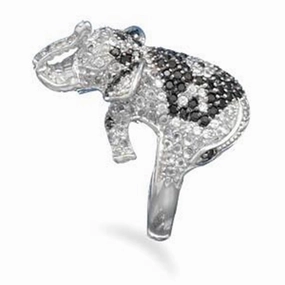 Designer Accent Elephant Ring Black and Clear Cubic Zirconia Nontarnish, 6