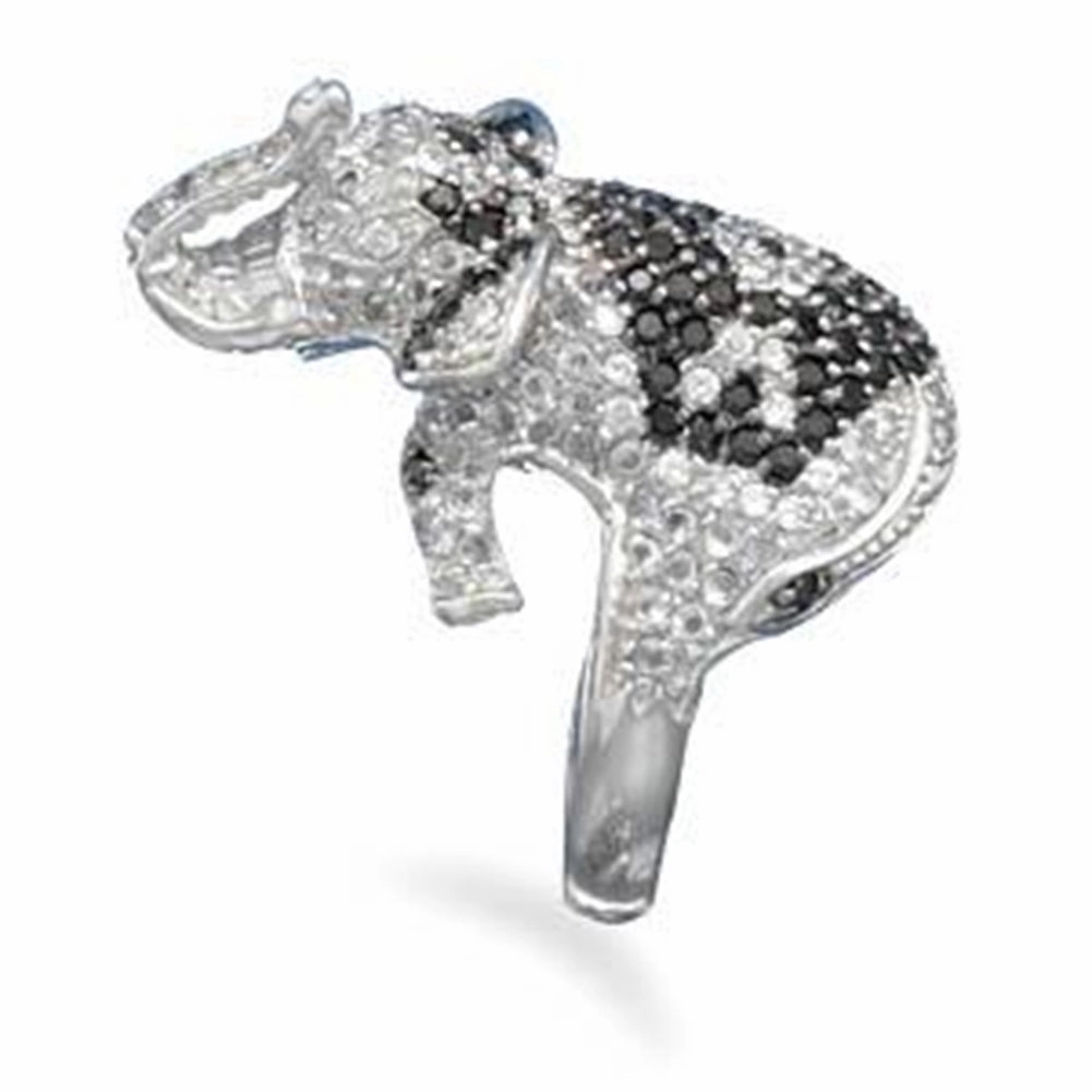 Designer Accent Elephant Ring Black and Clear Cubic Zirconia Nontarnish, 6