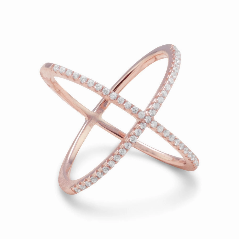 Criss Cross X Design Ring Rose Gold-plated Sterling Silver Cubic Zirconia Style Boost Heavyweight Feel