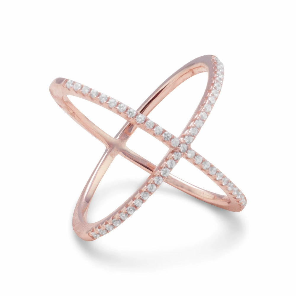 Green product Trendy Vibe Criss Cross X Design Ring Rose Gold-plated Sterling Silver Cubic Zirconia