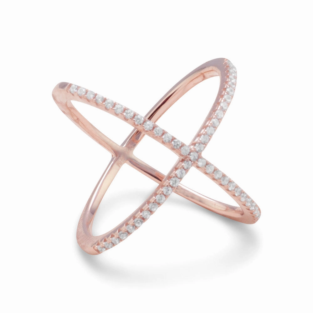 Personal Present Criss Cross X Design Ring Rose Gold-plated Sterling Silver Cubic Zirconia