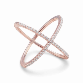 Criss Cross X Design Ring Rose Gold-plated Sterling Silver Cubic Zirconia Premium Appearance Date night