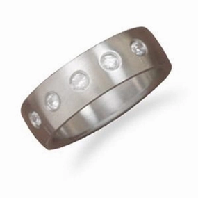 Stainless Steel Band Ring with Cubic Zirconia Accents Ornate Creation