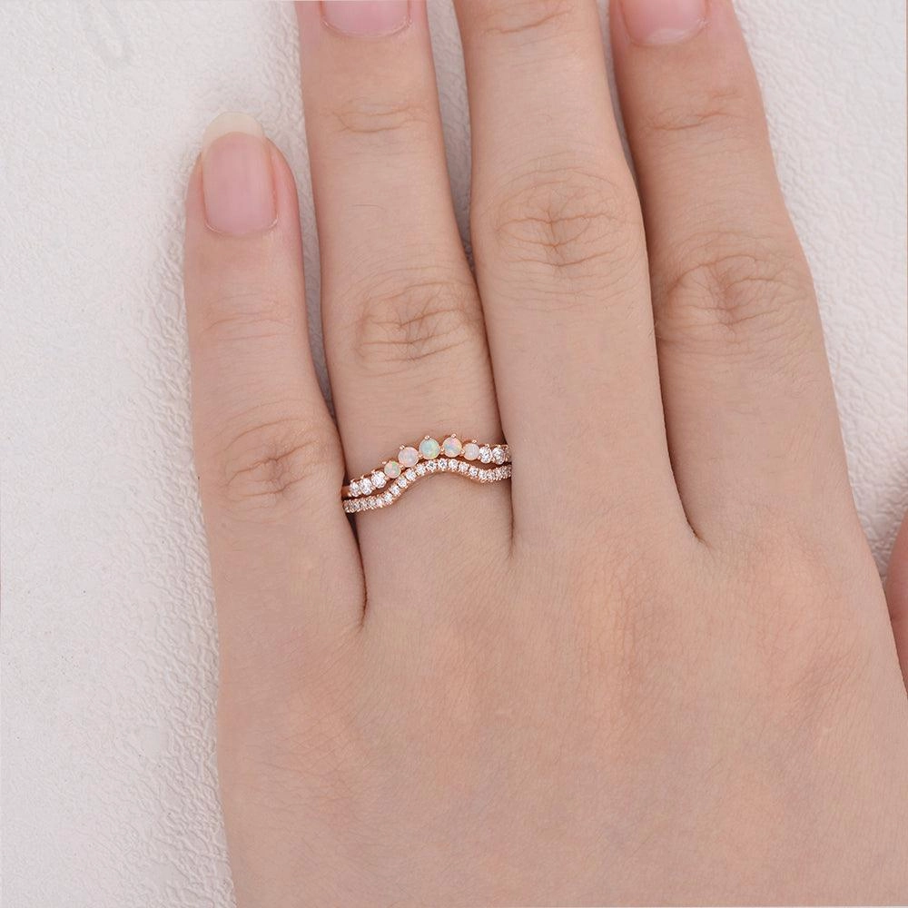 Natural Opal Cluster Chevron Ring Set 2pcs Clean Vibe Graceful Flow