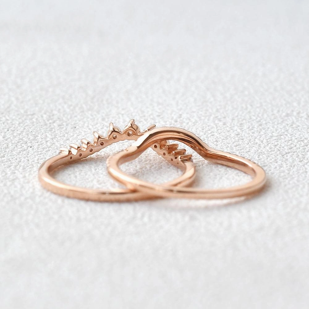 Natural Opal Cluster Chevron Ring Set 2pcs Cocktail Hour Shimmering Touch