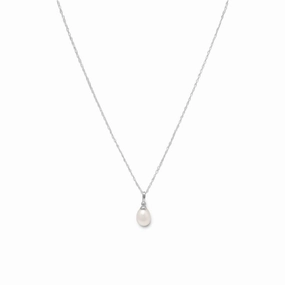 Freshwater Cultured Freshwater Pearl Necklace Rhodium Over Sterling Silver 18-inch Chain Included Shiny Jewelry Look Minimalist Piece