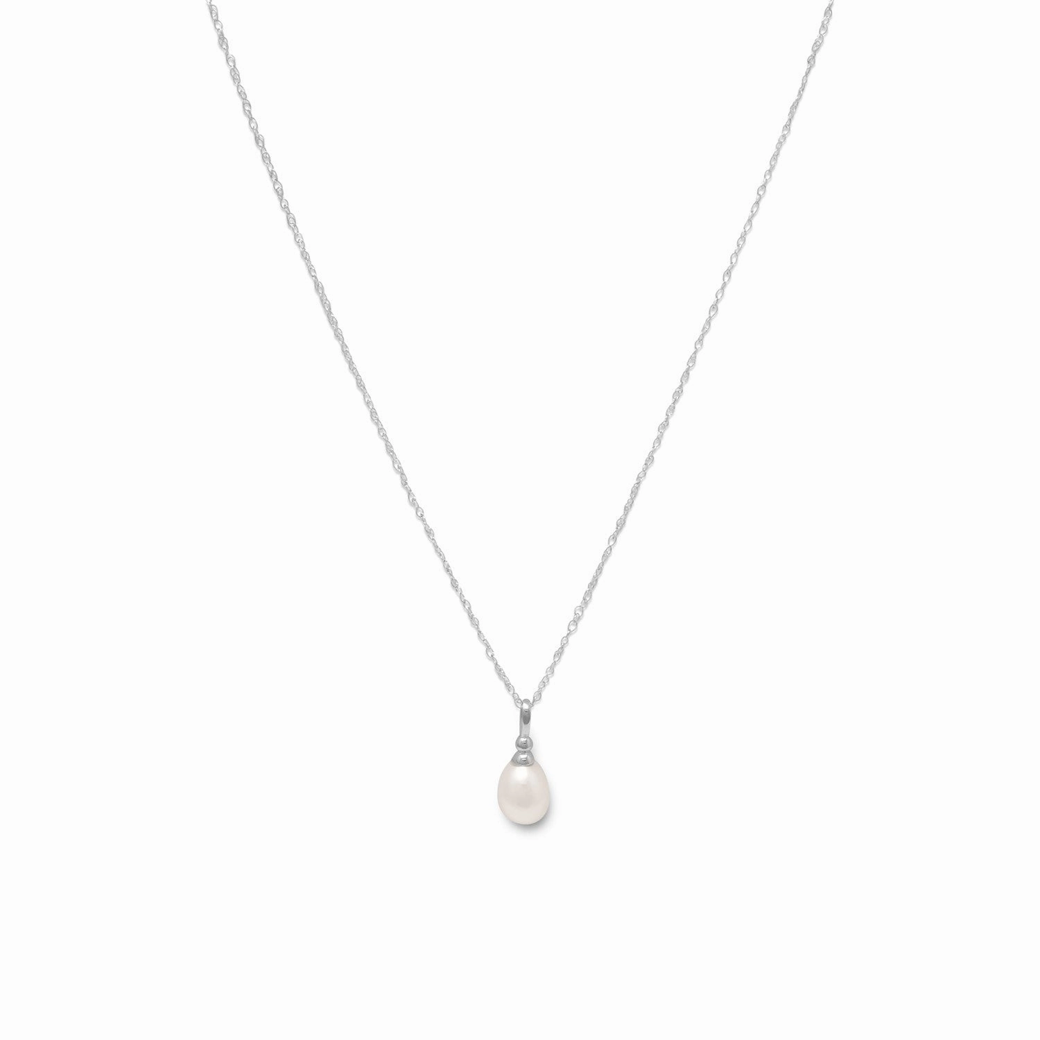 Freshwater Cultured Freshwater Pearl Necklace Rhodium Over Sterling Silver 18-inch Chain Included Shiny Jewelry Look Minimalist Piece