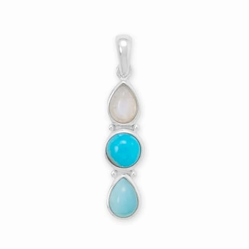 Sterling Silver Rainbow Moonstone, Turquoise, and Larimar Pendant Only Feminine Accent