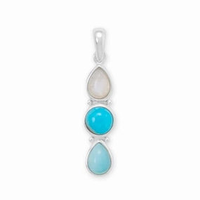 Sterling Silver Rainbow Moonstone, Turquoise, and Larimar Pendant Only Feminine Accent