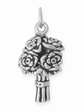Lively Accent Flower Bouquet Charm 3D Sterling Silver