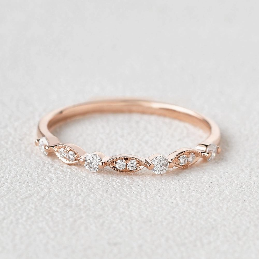 Festive Accent Color Pop Moissanite Milgrain Dainty Rose Gold Ring