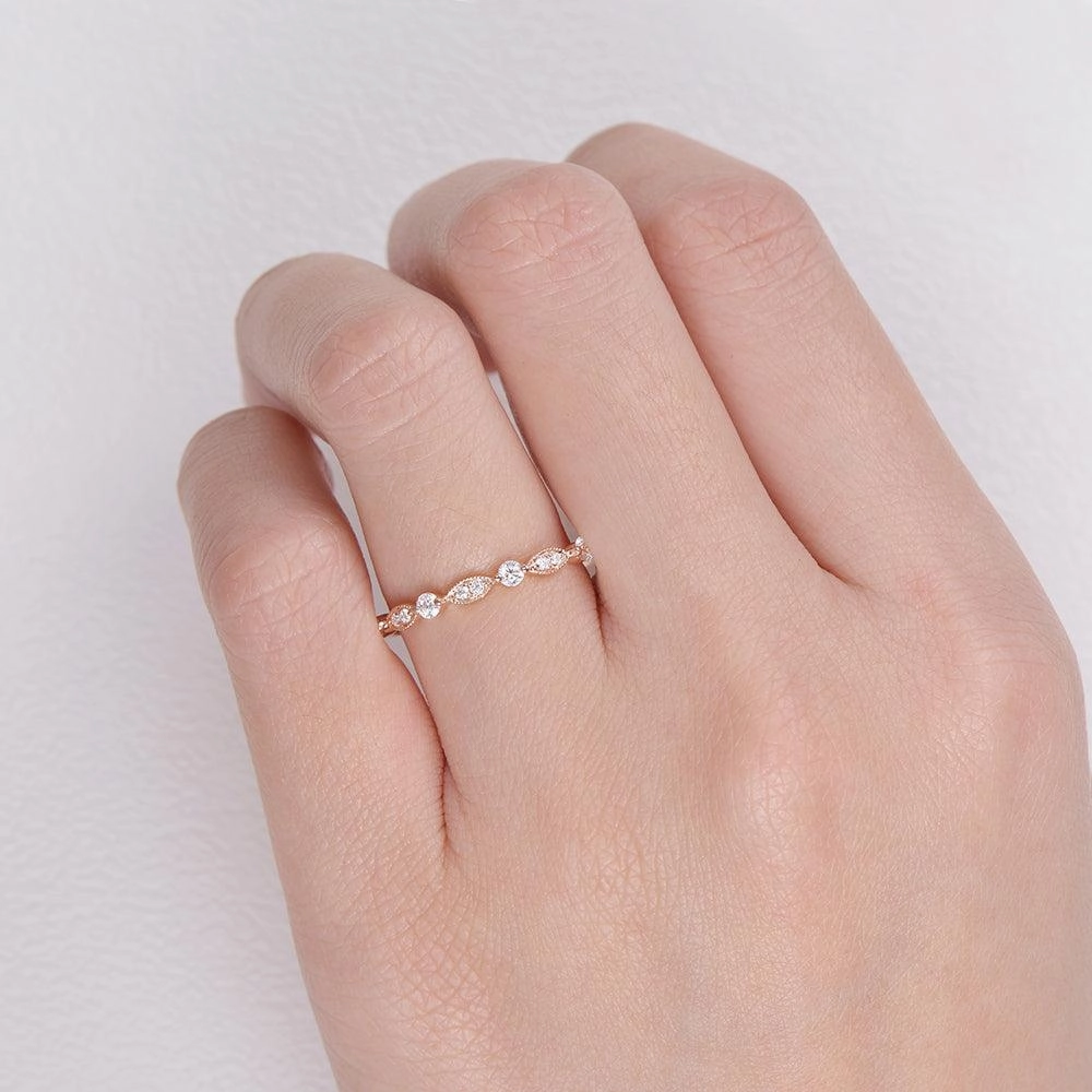 Dainty Spark Moissanite Milgrain Dainty Rose Gold Ring