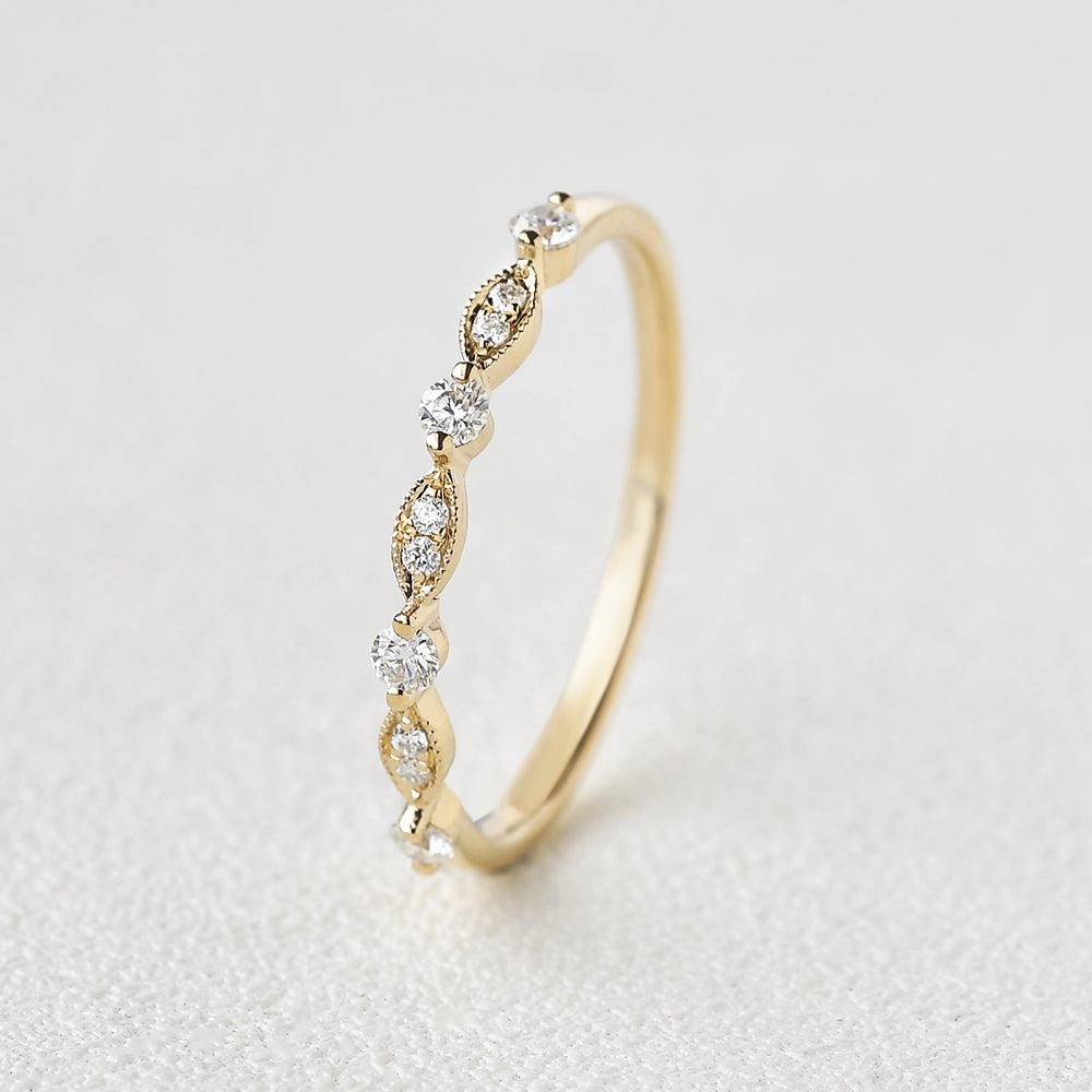 City Style Moissanite Milgrain Dainty Rose Gold Ring