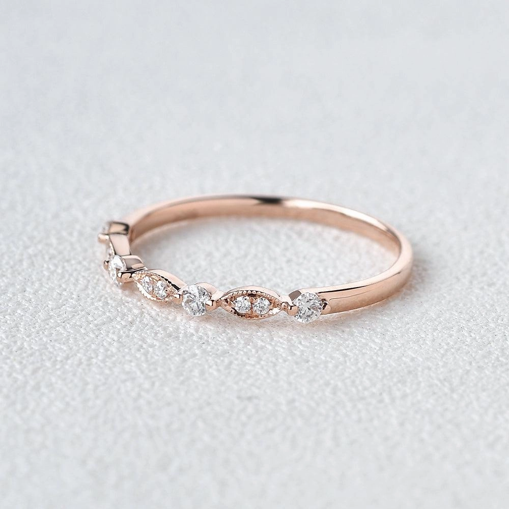 Moissanite Milgrain Dainty Rose Gold Ring Glossy Finish Urban Edge