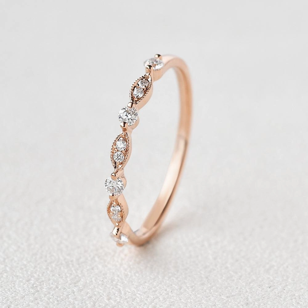 Handcrafted Treasures Moissanite Milgrain Dainty Rose Gold Ring