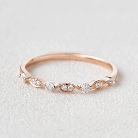 Festive Accent Color Pop Moissanite Milgrain Dainty Rose Gold Ring