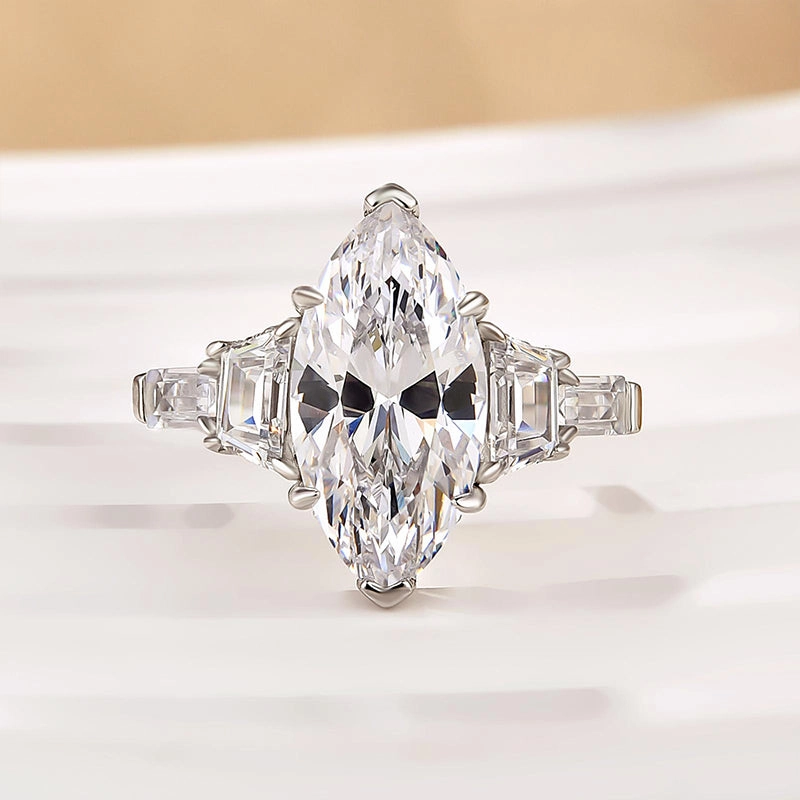 4.0Ct Marquise Cut Three Stone Engagement Ring In Sterling Silver Classic Detailing Formal Vibe