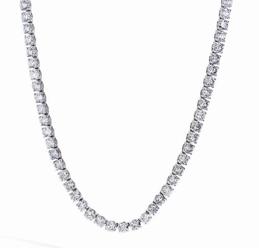 Influencer Jewelry Urban Street Round Shape Diamond 14K White Gold Riviera Necklace (15.17ctw)