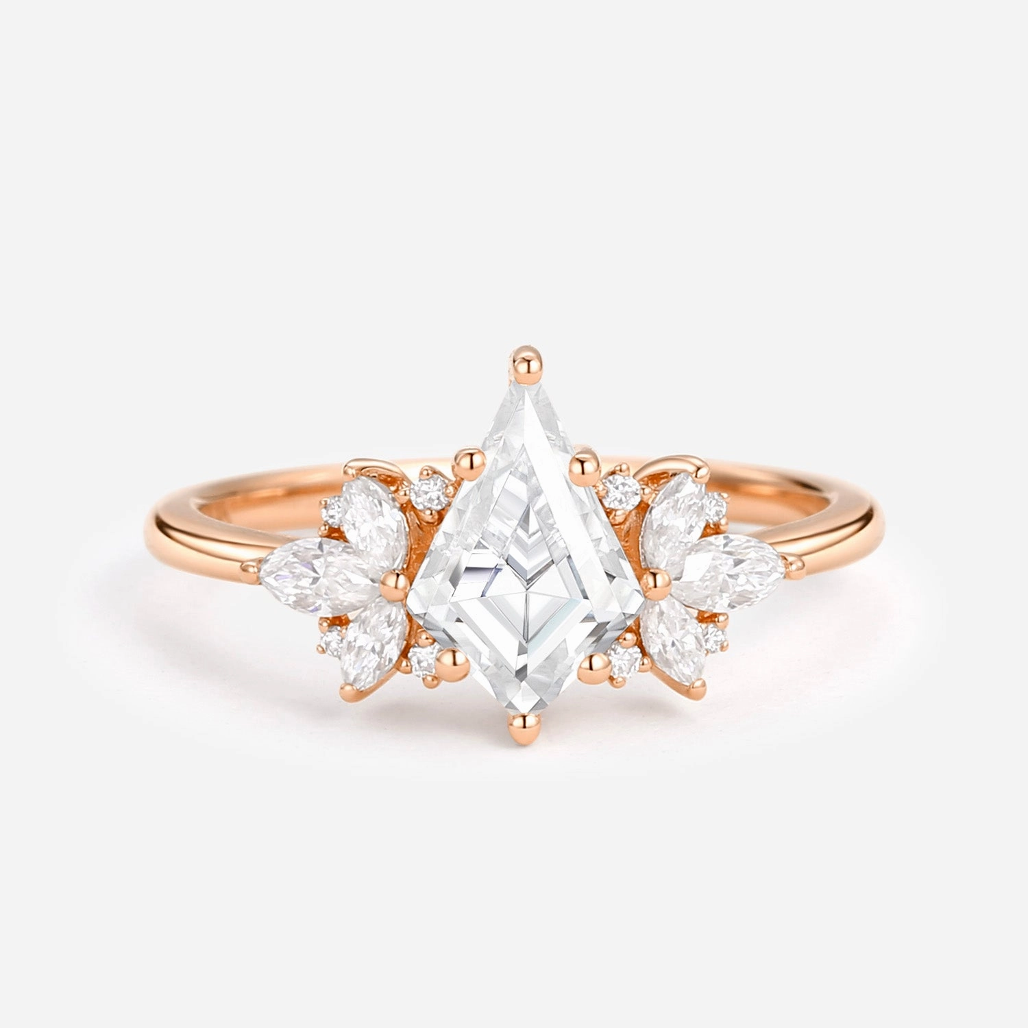 Unique Rose Gold Moissanite Kite Cut Engagement Ring Workwear Style Casual Shine
