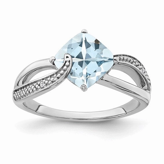 Silver Aquamarine & Diamond Ring Sturdy Accent Artistic Decoration