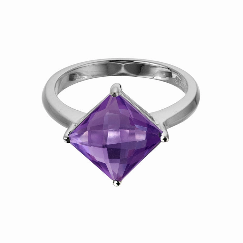 Silver Checkerboard Amethyst Ring Sophisticated Item Opulent Adornment