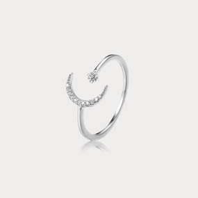 Silver Moon Ring Trendy Texture Subtle Finish