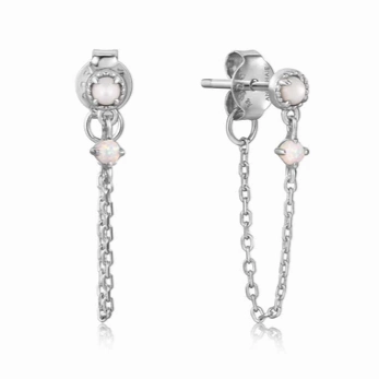 Finest Feature Silver Mother of Pearl and Kyoto Opal Chain Drop Stud Earrings