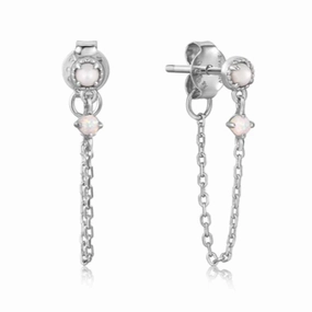 Finest Feature Silver Mother of Pearl and Kyoto Opal Chain Drop Stud Earrings