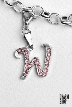 Distinctive Shape Silver Pink Italic Initial W Dangle Charm