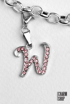 Silver Pink Italic Initial W Dangle Charm Soft feature Vibrant Look