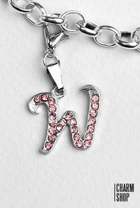 Silver Pink Italic Initial W Dangle Charm Soft feature Vibrant Look
