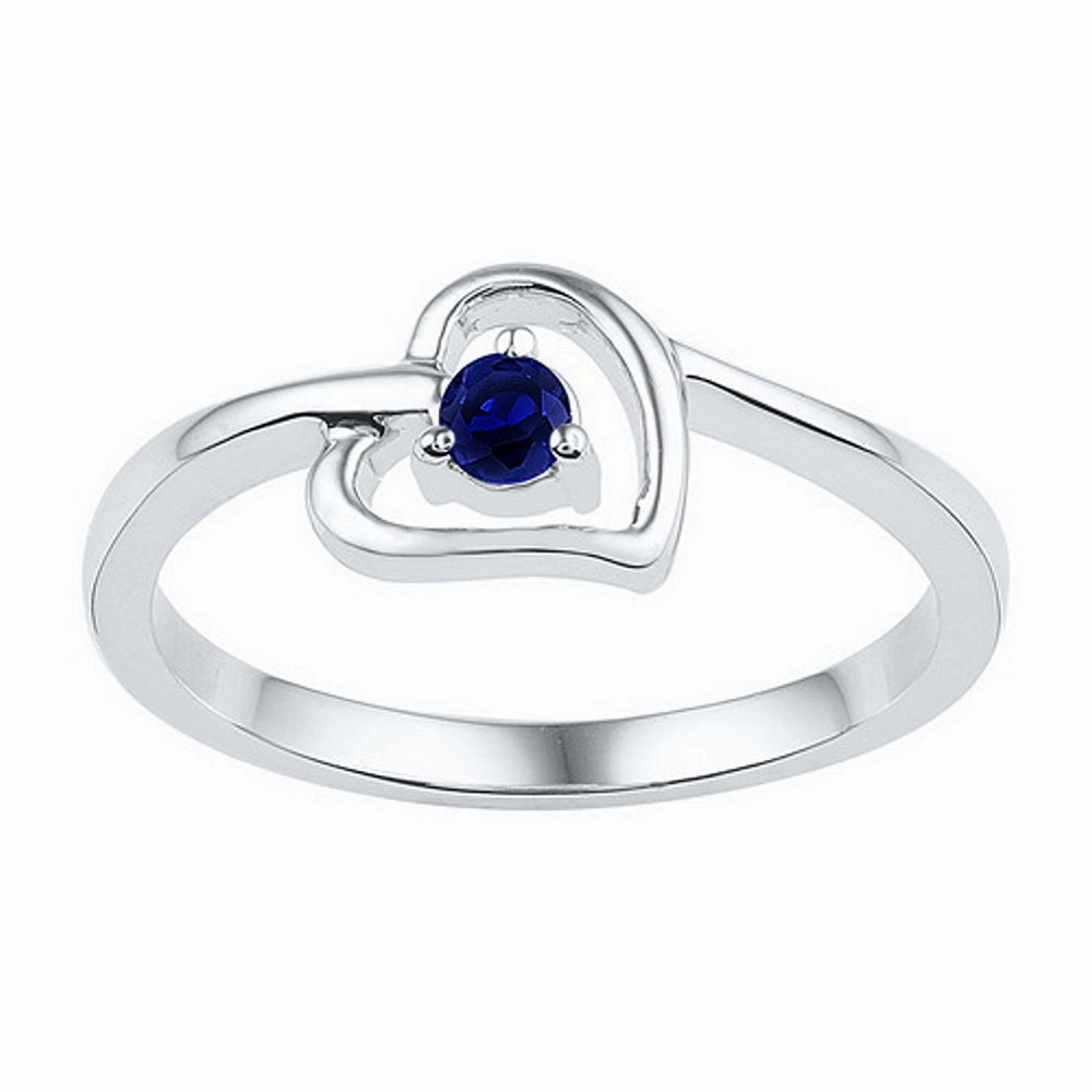 1/4 Carat Created Blue Sapphire Heart Ring Rhodium on Sterling Silver Minimal Simplicity Holiday look